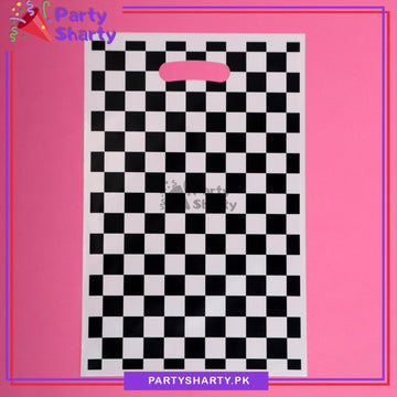 Black Checker Print Goody Bags Pack of 10 For Too Fast / Racing Car Theme Birthday Party Decoration and Celebration